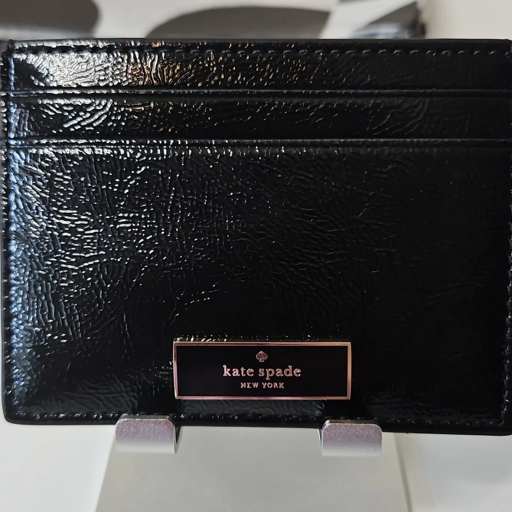 Kate Spade Bridget Crinkle Patent Black Card Case, NWT